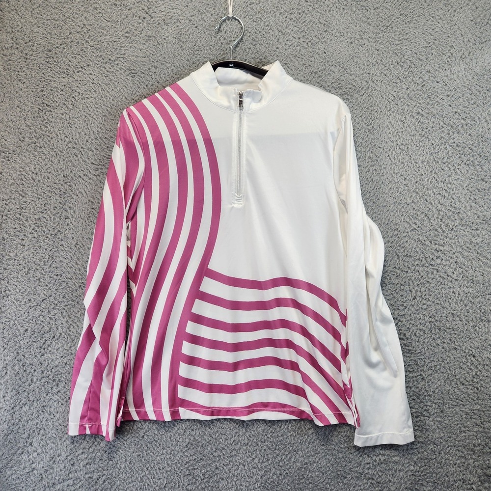 ACEGOLFS Women's Medium Shirt White Pink Stripe Golf‎ Athleisure Feminine
